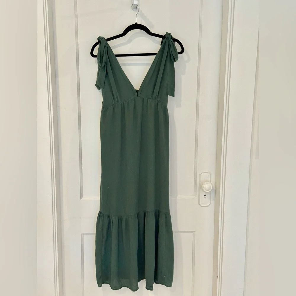 Abercrombie & Fitch Olive Green Maxi Dress with Tie Shoulders